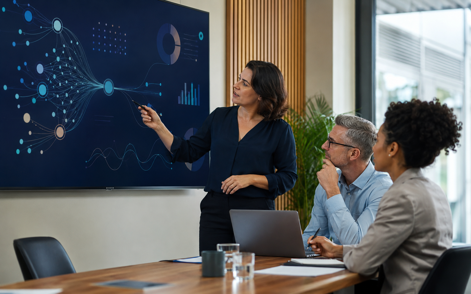 A multidisciplinary team reviewing an integrated operational intelligence model